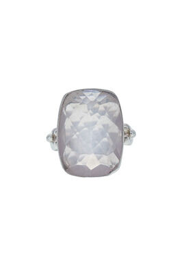 Vintage India Sterling Silver 925 Faceted Rose Quartz Statement Ring Size 11.5